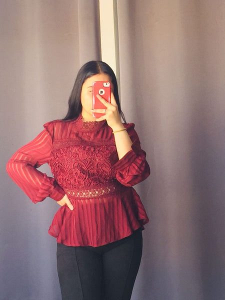 Blusas Elegantes Blusas De Encaje Color Vino Blusa Transparente