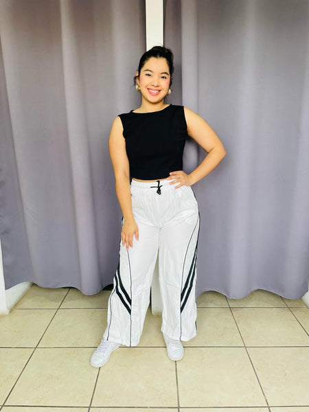 Pantalon con estampado de lineas blanco