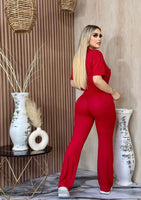 Conjunto de manga corta y pantalon tela rib rojo