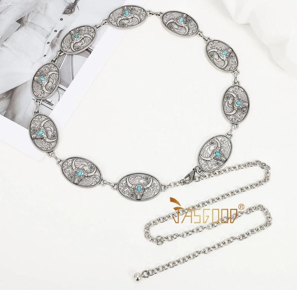 Cinto vaquero plateado de toro