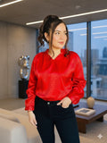 Blusa con estampado de serpiente de satin Rojo