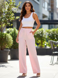 Pantalon de vestir de pinzas tiro alto rosa pastel