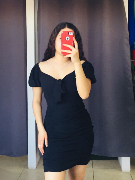 Vestido con liston y jareta negro