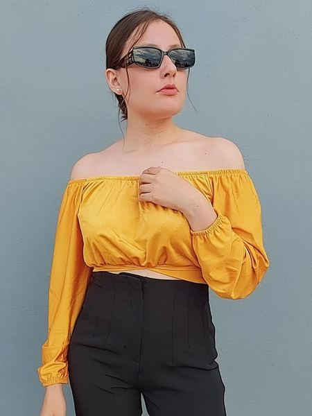 Blusa a los hombros con listones en cintura Color Amarillo