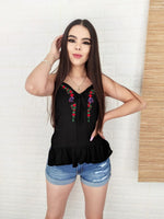 Blusa de tirantes con estampado floral  Negro