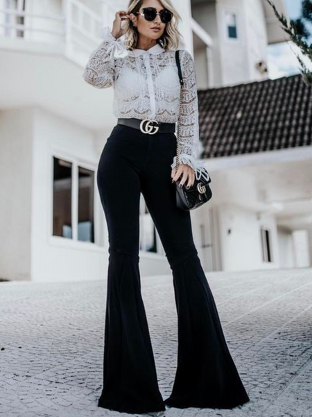 Pantalon de mezcilla de campana Maribbely Negro Success Boutique Cuu