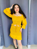 Falda corrugada con olan inferior ajustada amarillo